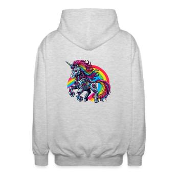 Cyborg Unicorn with Rainbow - Unisex Hooded Jacket - light heather grey - Back - AI Model Male 185 light (185cm)