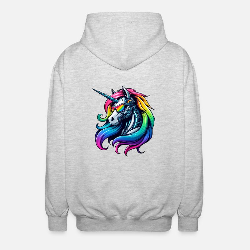 Cooler Cyborg-Einhorn Regenbogen - Unisex Kapuzenjacke - Hellgrau meliert