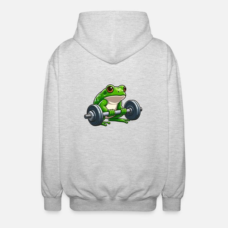 Strong frog while lifting weights - Unisex Hooded Jacket - light heather grey
