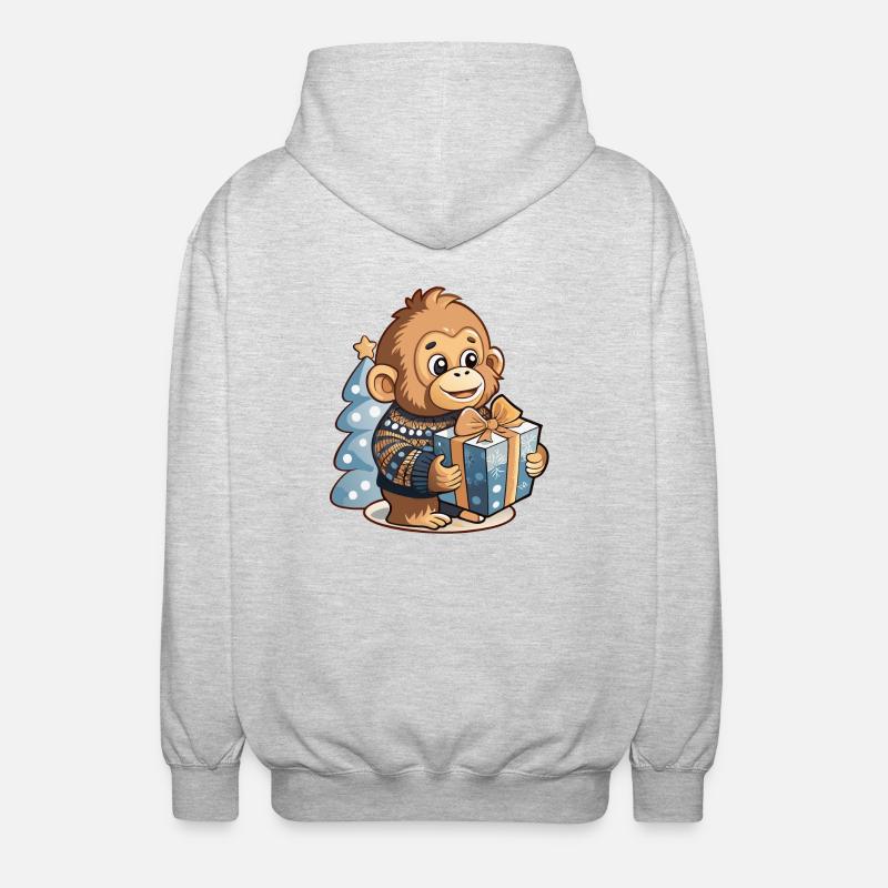 Cute orangutan unwrapping gift - Unisex Hooded Jacket - light heather grey