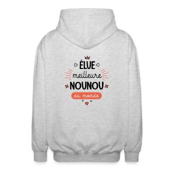 Meilleure Nounou du monde Mug nounou - Veste à capuche unisexe - gris clair chiné - Dos - AI Model Male 185 light (185cm)