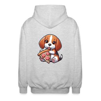 Pizza au salami pour chien Beagle - Veste à capuche unisexe - gris clair chiné - Dos - AI Model Male 185 light (185cm)