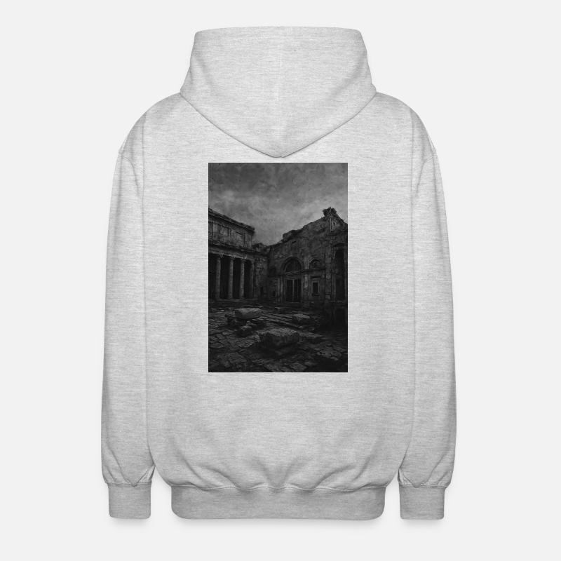 Ruine monochrome en décomposition - Veste à capuche unisexe - gris clair chiné
