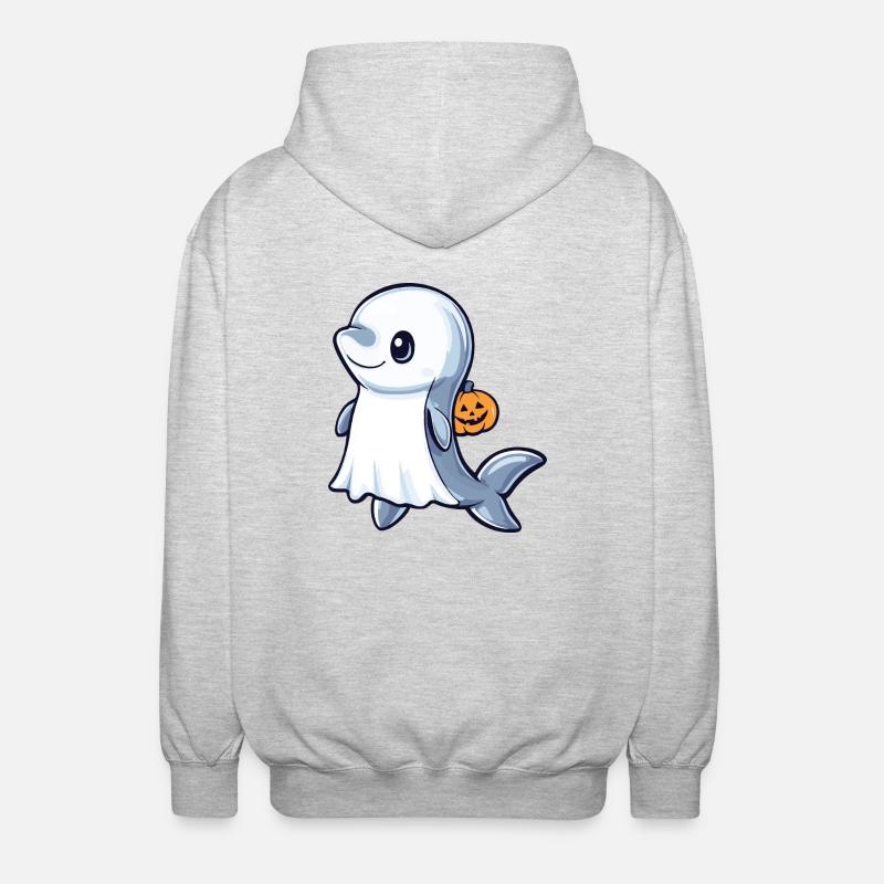 Dolphin Halloween Comic Ghost - Unisex Hooded Jacket - light heather grey