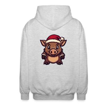 Cochon Noël Sanglier - Veste à capuche unisexe - gris clair chiné - Dos - AI Model Male 185 light (185cm)
