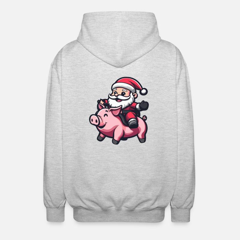 Cochon Père Noël Dessin animé - Veste à capuche unisexe - gris clair chiné