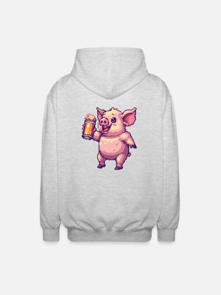 Pig Pixel Beer - Unisex Hooded Jacket - light heather grey