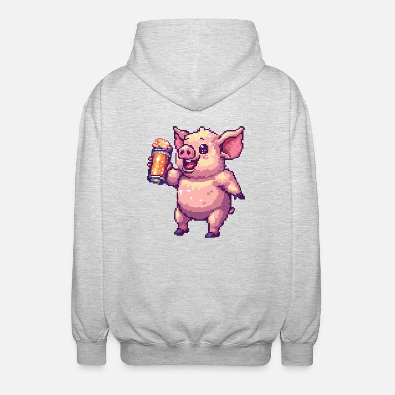 Schwein Pixel Bier - Unisex Kapuzenjacke - Hellgrau meliert
