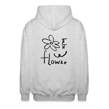 Floral Linear Doodle Drawing - Unisex Hooded Jacket - light heather grey - Back - AI Model Male 185 light (185cm)