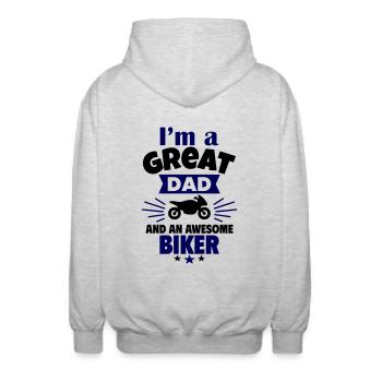 I'm a great dad and a real biker - Unisex Hooded Jacket - light heather grey - Back - AI Model Male 185 light (185cm)