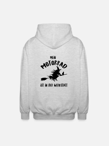 Hexe Motorrad Besen - Unisex Kapuzenjacke - Hellgrau meliert