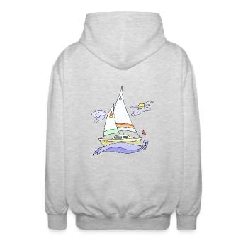 Segelboot - Unisex Kapuzenjacke - Hellgrau meliert - Hinten - AI Model Male 185 light (185cm)