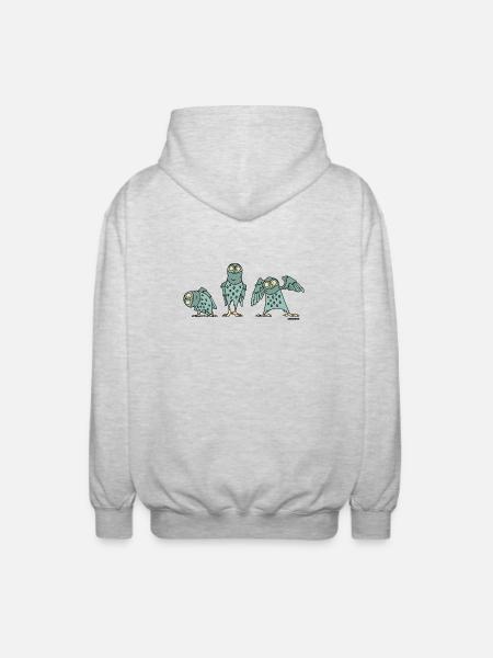 Owls - Turquoise - Unisex Hooded Jacket - light heather grey