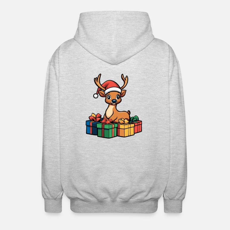 Hirsch Weihnachten Comic Geschenke - Unisex Kapuzenjacke - Hellgrau meliert