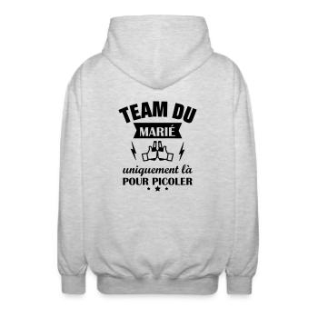 Team du marié,EVG,enterrement vie garçon - Veste à capuche unisexe - gris clair chiné - Dos - AI Model Male 185 light (185cm)