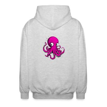 Octopus Drawing Pink - Unisex Hooded Jacket - light heather grey - Back - AI Model Male 185 light (185cm)