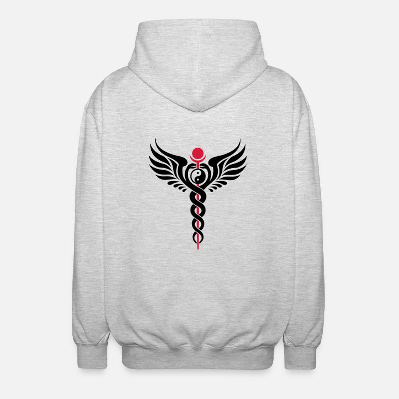 Caduceus, Yin Yang, Winged Serpent, Hermetic - Unisex hættejakke. - lysegrå meleret