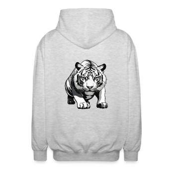 Tigre - Design animalier - Veste à capuche unisexe - gris clair chiné - Dos - AI Model Male 185 light (185cm)