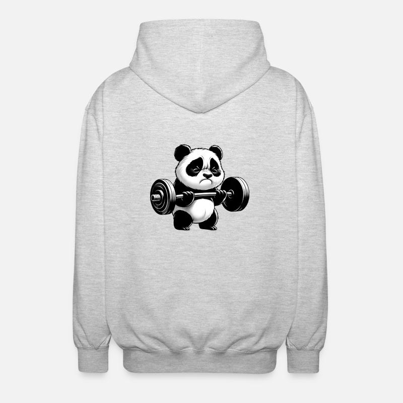Funny panda doing strength training - Unisex Hooded Jacket - light heather grey