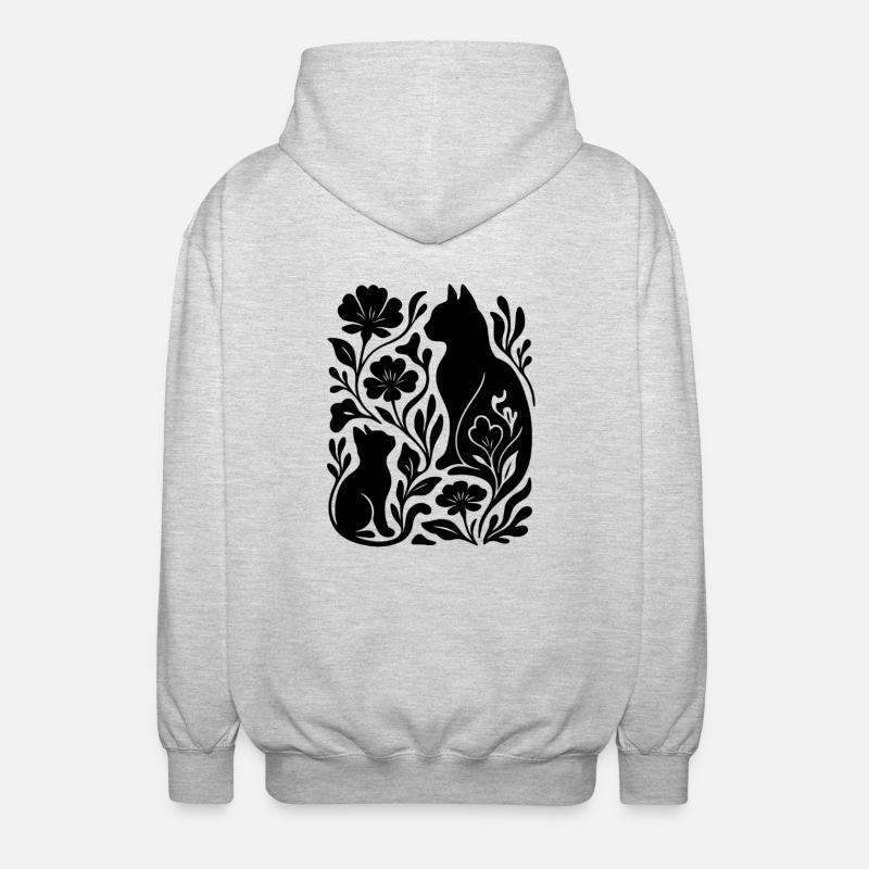 Chats et fleurs élégants – Élégant - Veste à capuche unisexe - gris clair chiné