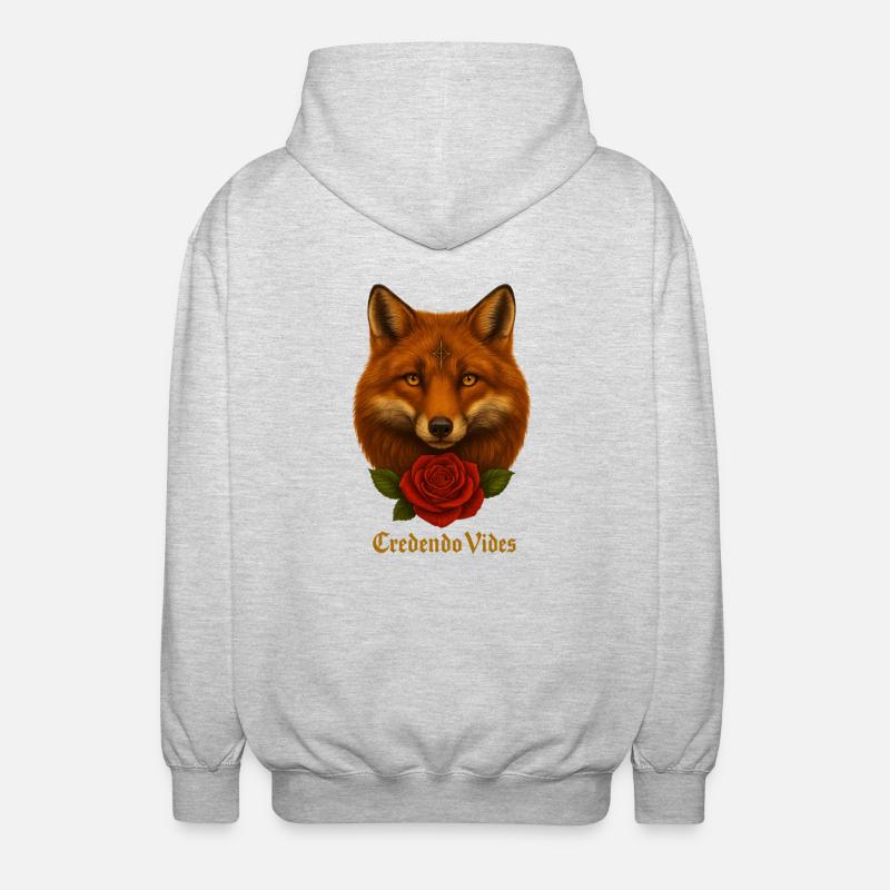 Fuchs mit Rose - Credendo Vides - Unisex Kapuzenjacke - Hellgrau meliert