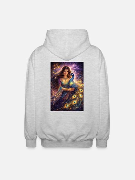 Mystical Indian Woman with Peacock - Unisex Hooded Jacket - light heather grey