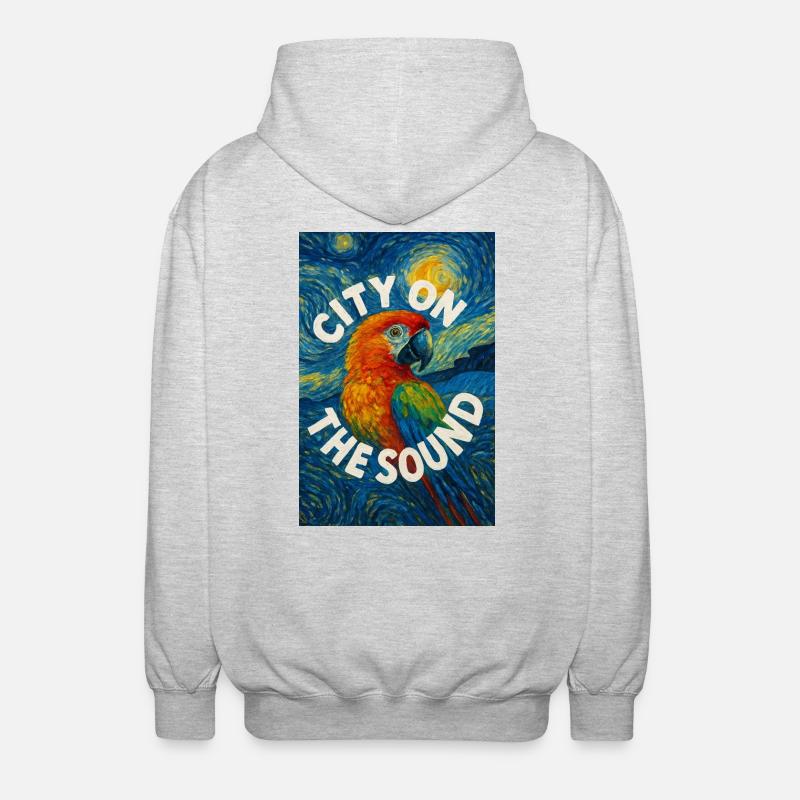 Vibrant_Macaw_Amidst_Swirling_Post-Impressionis - Unisex Kapuzenjacke - Hellgrau meliert