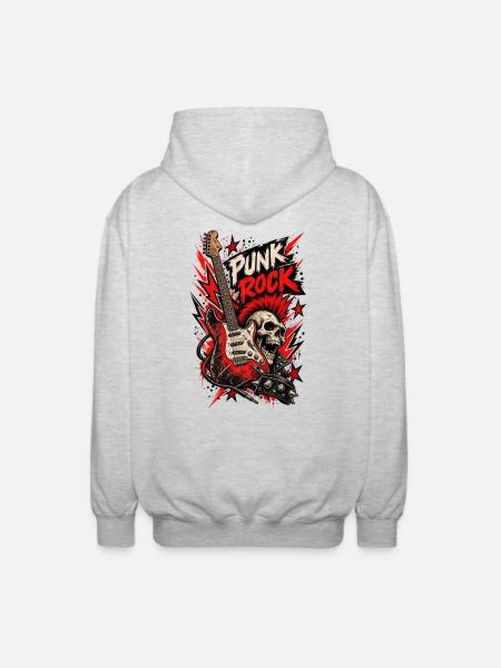 Punkrock-Totenkopf und Gitarre - Unisex Kapuzenjacke - Hellgrau meliert