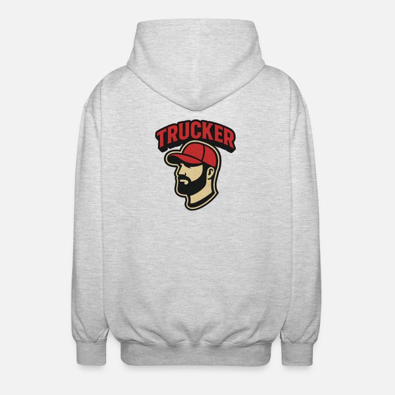 Trucker Kopf mit rotem Cap - Unisex Kapuzenjacke - Hellgrau meliert