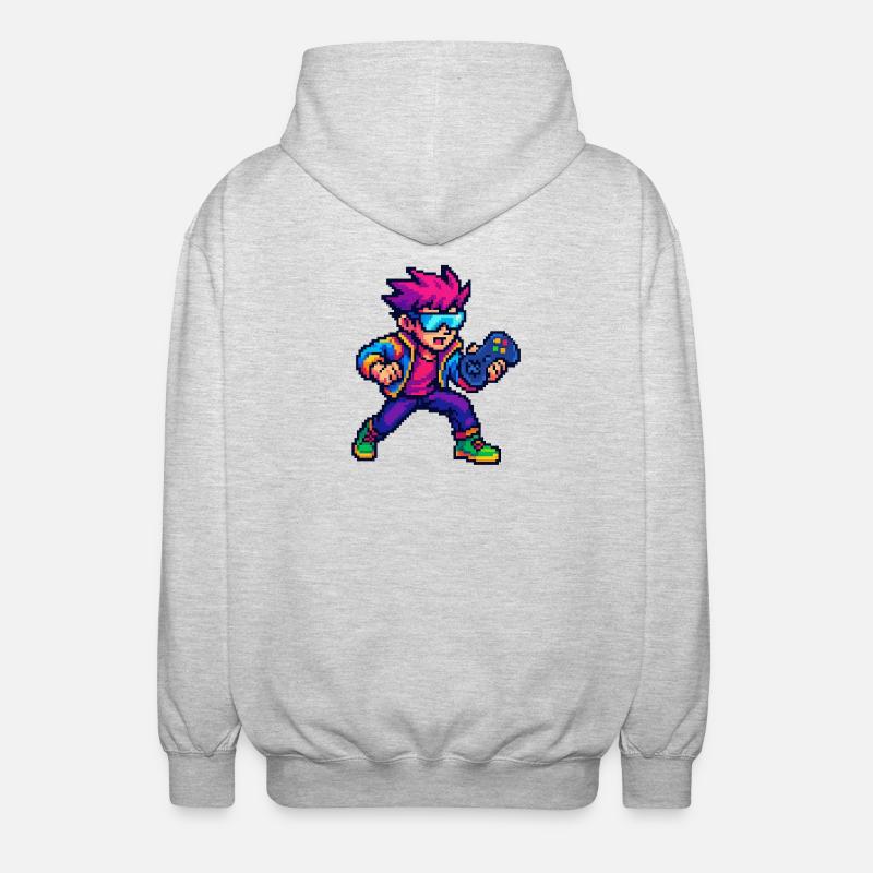 Retro Pixelheld mit Controller - Unisex Kapuzenjacke - Hellgrau meliert