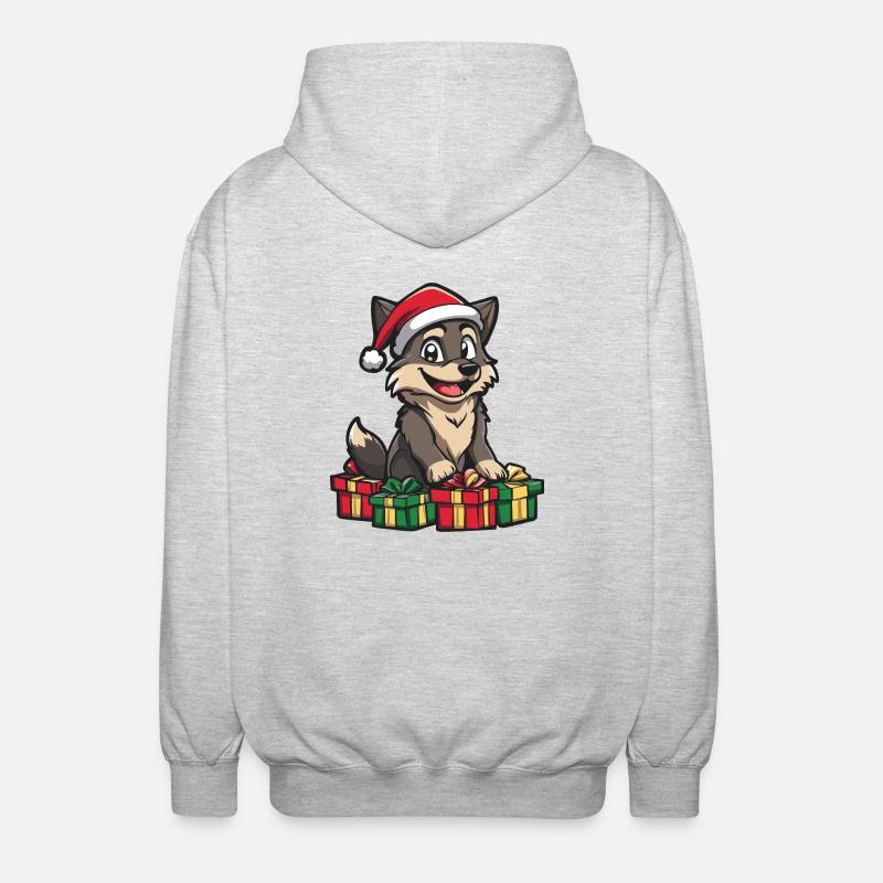 Wolf Weihnachten Comic Geschenke - Unisex Kapuzenjacke - Hellgrau meliert