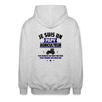 Papy Agriculteur,cadeau fête des grands-pères,papi - Veste à capuche unisexe - gris clair chiné - Dos - AI Model Male 185 light (185cm)