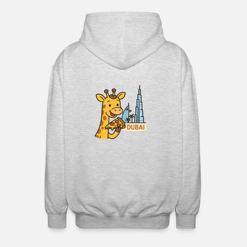 Dubai Giraffe mit Pizza - Unisex Kapuzenjacke - Hellgrau meliert