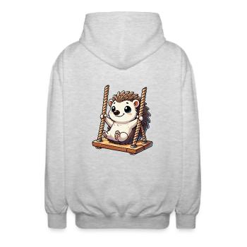 Hérisson mignon balançoires terrain de jeu enfants amusant - Veste à capuche unisexe - gris clair chiné - Dos - AI Model Male 185 light (185cm)