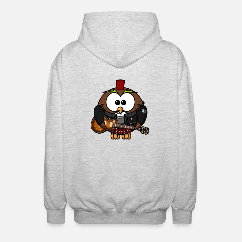 Eule als Punk mit Gitarre - Unisex Kapuzenjacke - Hellgrau meliert