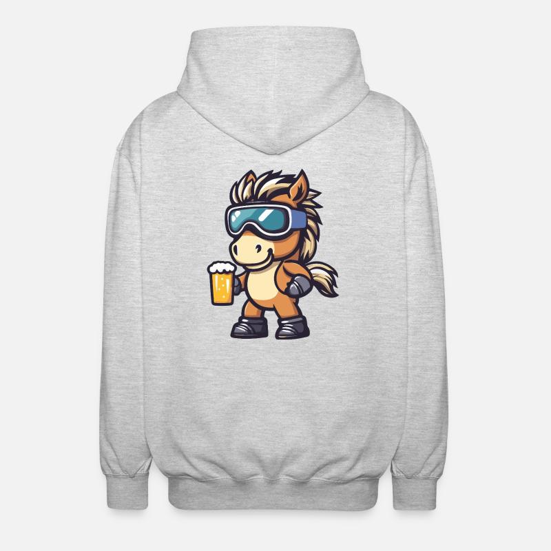 Pferd Apres Ski Bier Comic - Unisex Kapuzenjacke - Hellgrau meliert