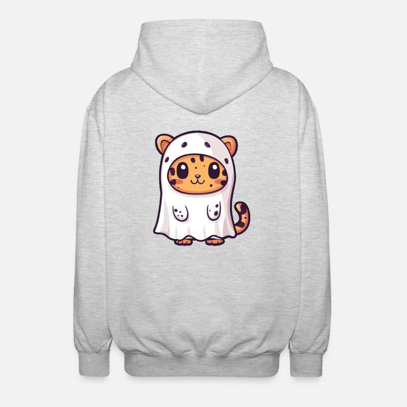 Leopard Halloween Comic Ghost - Unisex Hooded Jacket - light heather grey