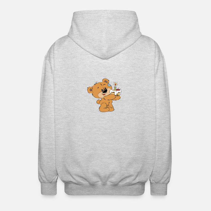 Petit ourson avec un gâteau - Veste à capuche unisexe - gris clair chiné