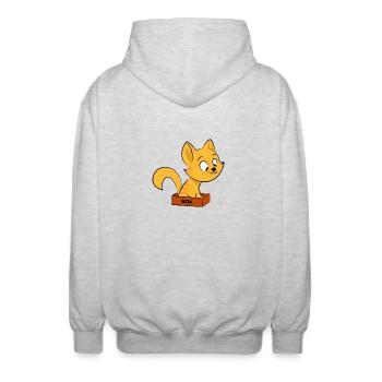 Chat assis dans une boîte de chatons cadeau - Veste à capuche unisexe - gris clair chiné - Dos - AI Model Male 185 light (185cm)