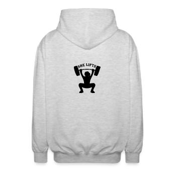 She lifts - Unisex Hooded Jacket - light heather grey - Back - AI Model Male 185 light (185cm)