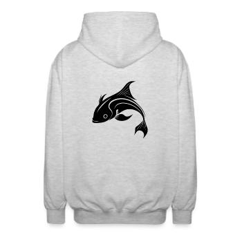 Koi Carp - Cute Elegant Carp Fish - Unisex Hooded Jacket - light heather grey - Back - AI Model Male 185 light (185cm)