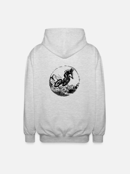 Springender Mountainbiker mit Fahrrad - Unisex Kapuzenjacke - Hellgrau meliert