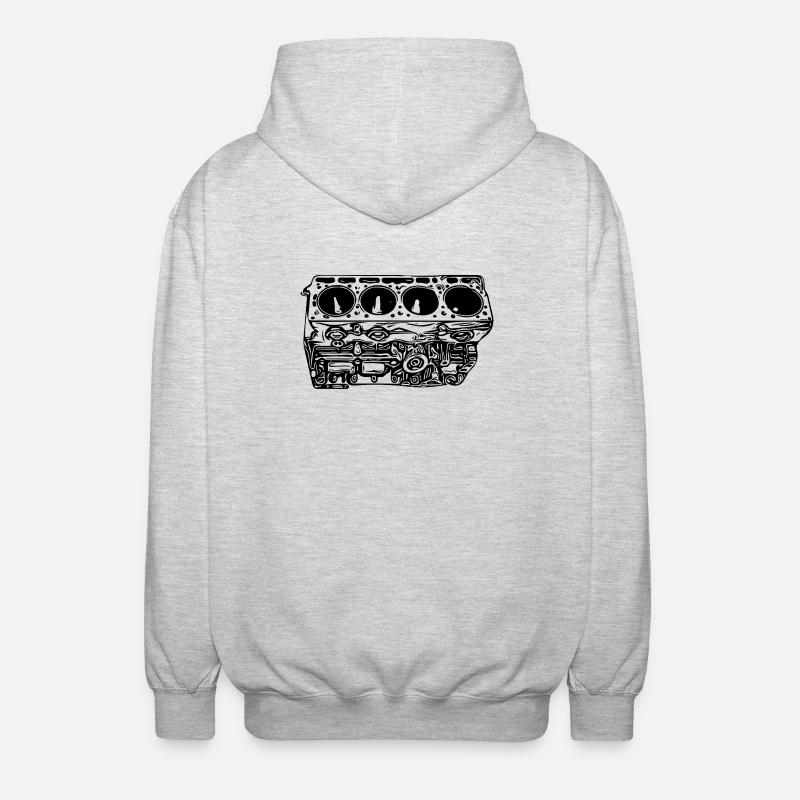 Engine block cylinder displacement fan - Unisex Hooded Jacket - light heather grey