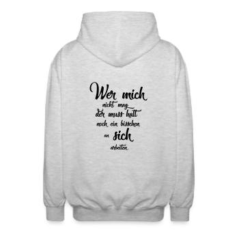 Wer mich nicht mag der muss halt noch ein bisschen - Unisex Kapuzenjacke - Hellgrau meliert - Hinten - AI Model Male 185 light (185cm)
