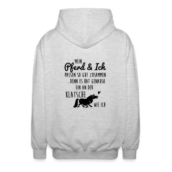 Mein Pferd und ich passen so gut zusammen denn es - Unisex Kapuzenjacke - Hellgrau meliert - Hinten - AI Model Male 185 light (185cm)