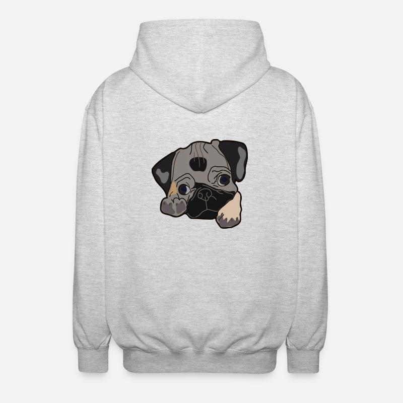 Pug head gift idea - Unisex Hooded Jacket - light heather grey