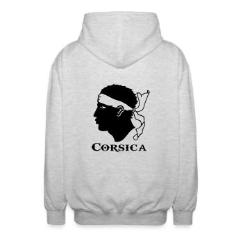 corsica Korsika - Unisex Kapuzenjacke - Hellgrau meliert - Hinten - AI Model Male 185 light (185cm)