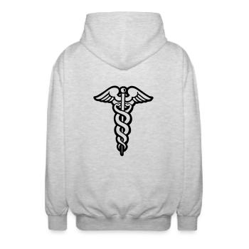 Stick hermes medizin arzt krankenhaus caduceus - Unisex Kapuzenjacke - Hellgrau meliert - Hinten - AI Model Male 185 light (185cm)