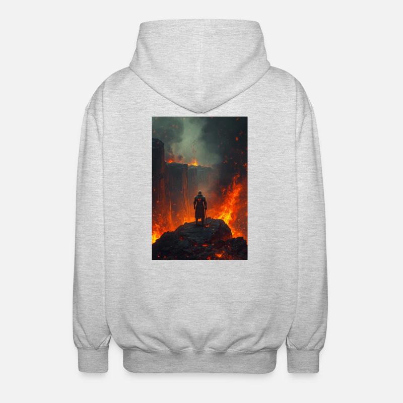 Flammender Ritter am Lavafeld - Unisex Kapuzenjacke - Hellgrau meliert