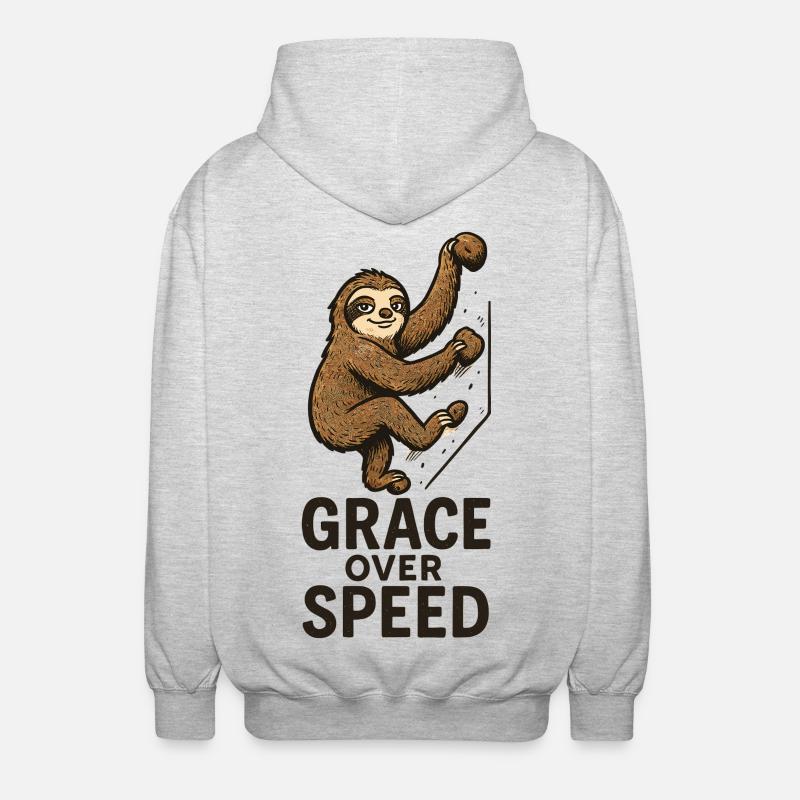 Bouldern Motivation – Grace Over Speed Geschenk - Unisex Kapuzenjacke - Hellgrau meliert